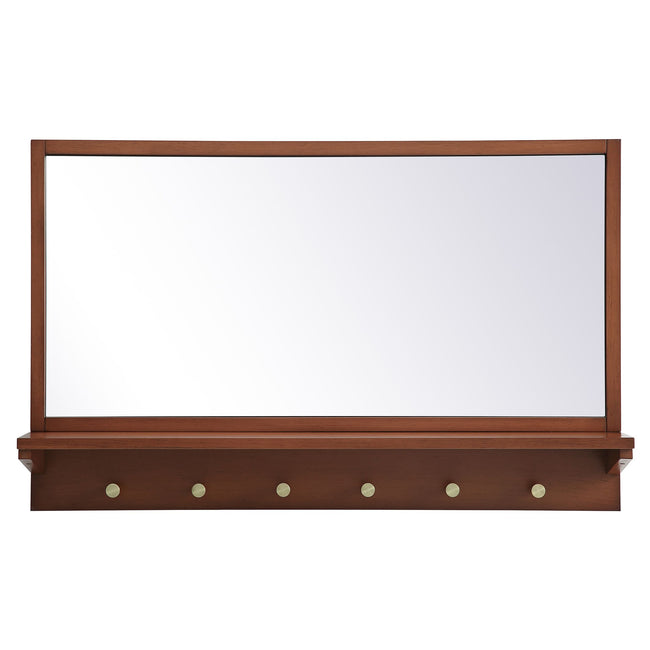 MR503421PE Elle 34" x 21" Entryway Mirror with Brass Hooks in Pecan