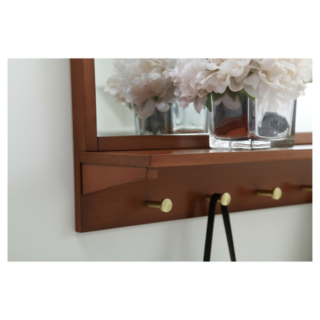MR503421PE Elle 34" x 21" Entryway Mirror with Brass Hooks in Pecan