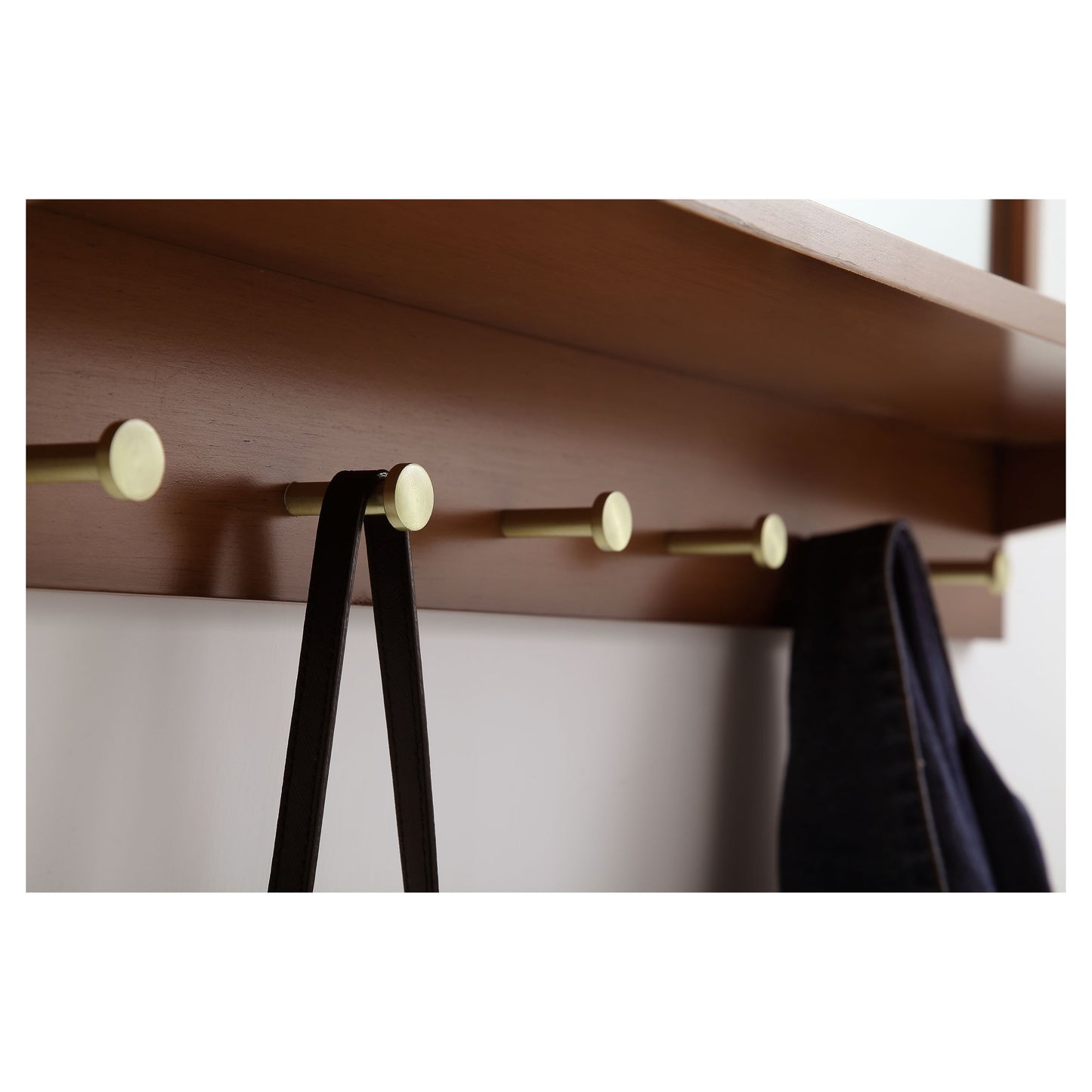 MR503421PE Elle 34" x 21" Entryway Mirror with Brass Hooks in Pecan