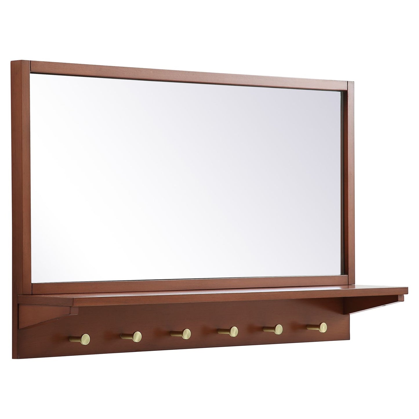 MR503421PE Elle 34" x 21" Entryway Mirror with Brass Hooks in Pecan