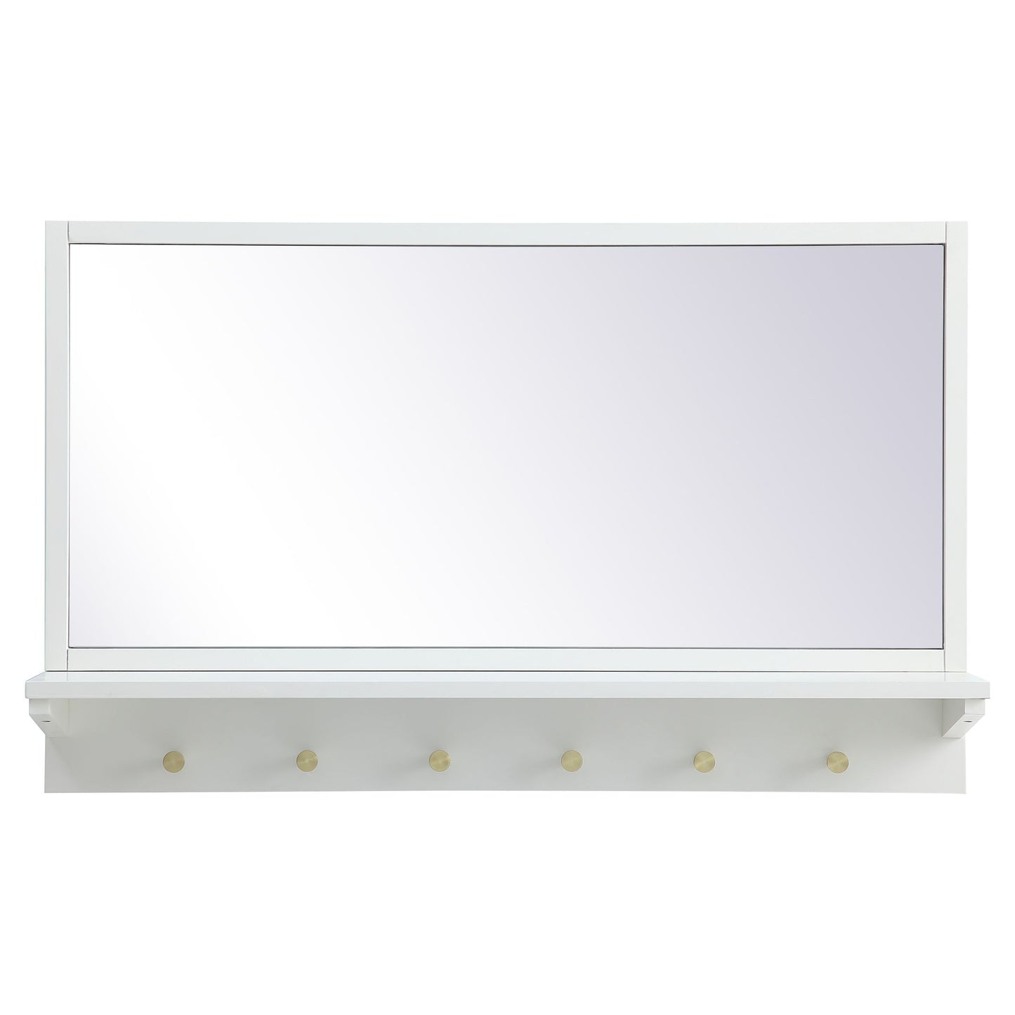 MR503421WH Elle 34" x 21" Entryway Mirror with Brass Hooks in White