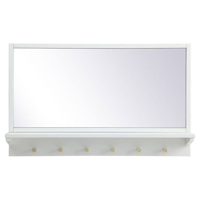 MR503421WH Elle 34" x 21" Entryway Mirror with Brass Hooks in White