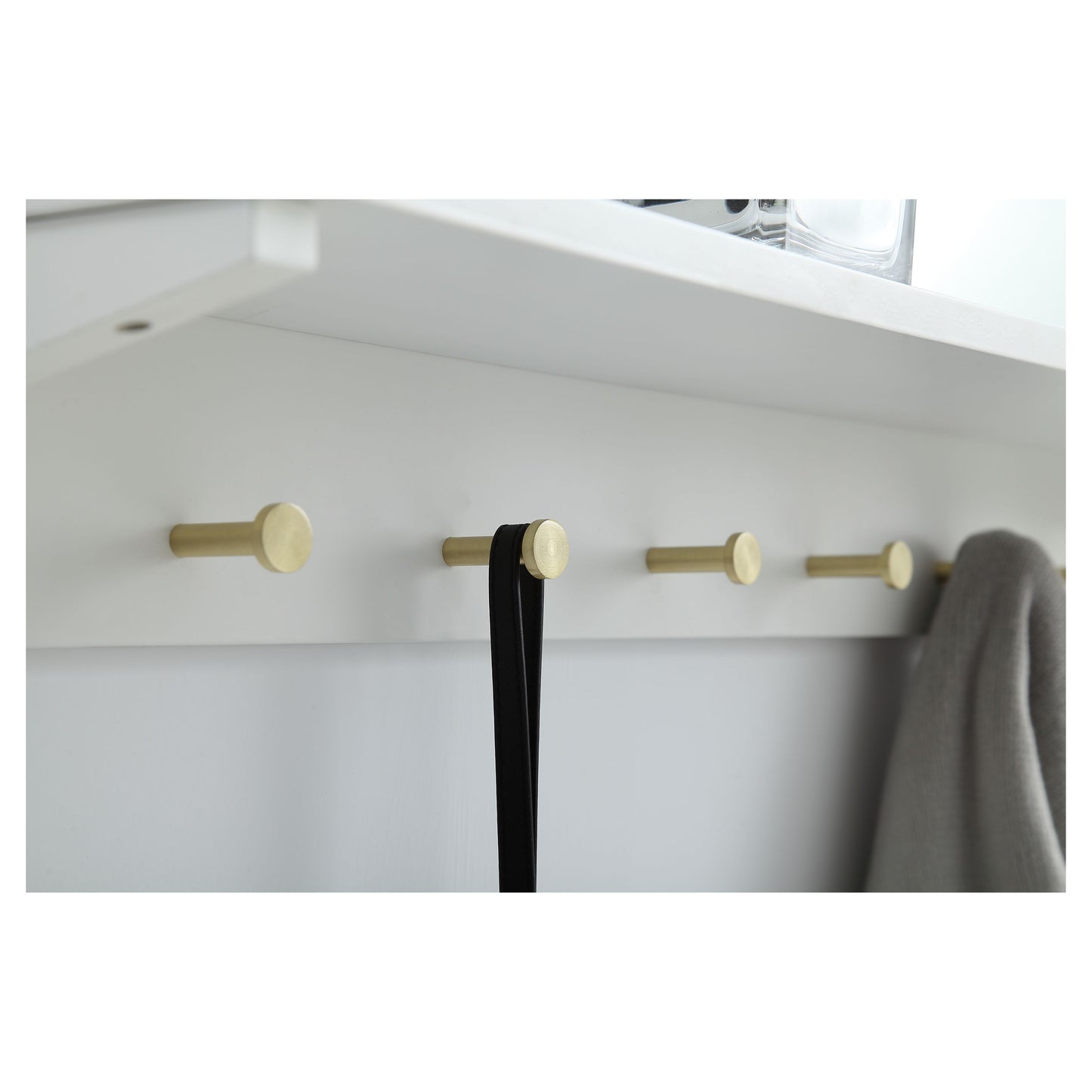 MR503421WH Elle 34" x 21" Entryway Mirror with Brass Hooks in White