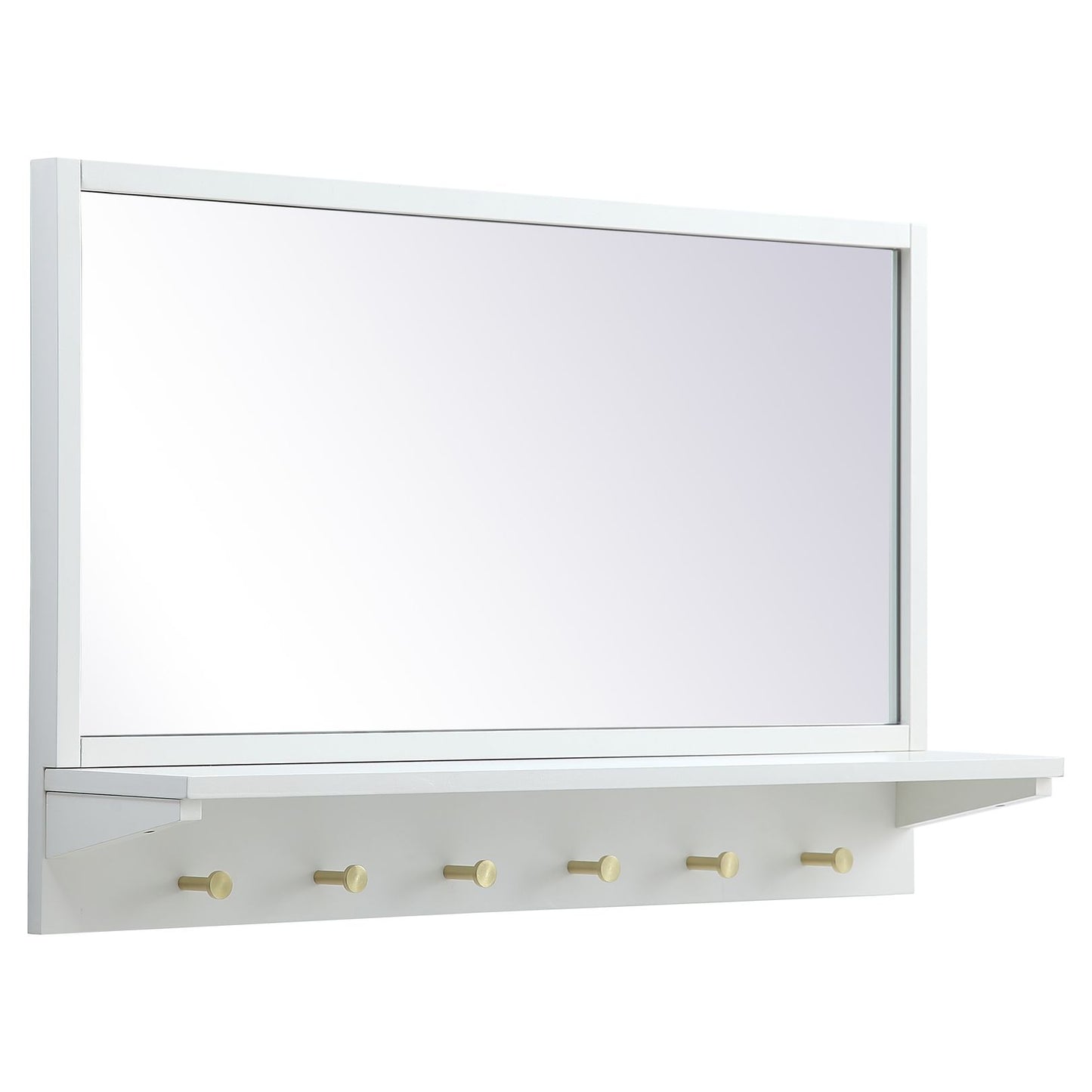 MR503421WH Elle 34" x 21" Entryway Mirror with Brass Hooks in White