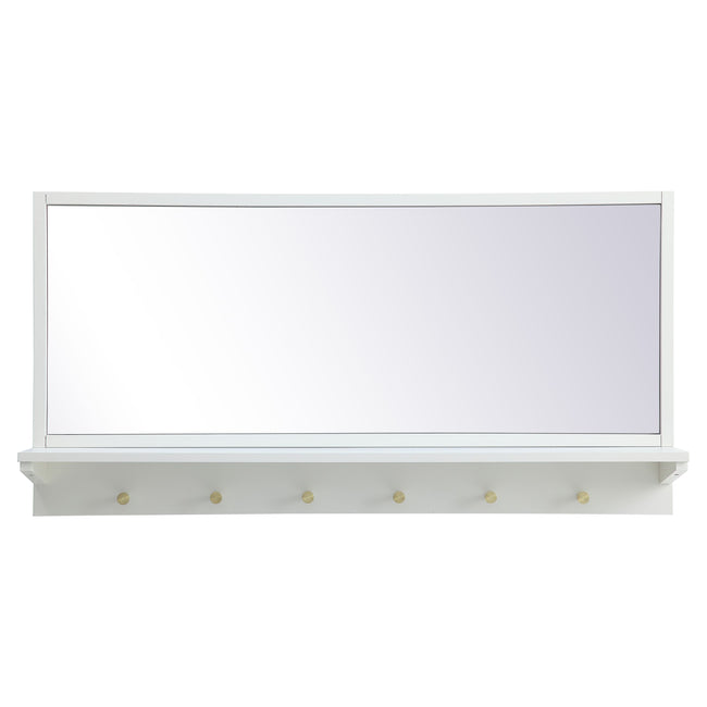 MR504221WH Elle 42" x 21" Entryway Mirror with Brass Hooks in White
