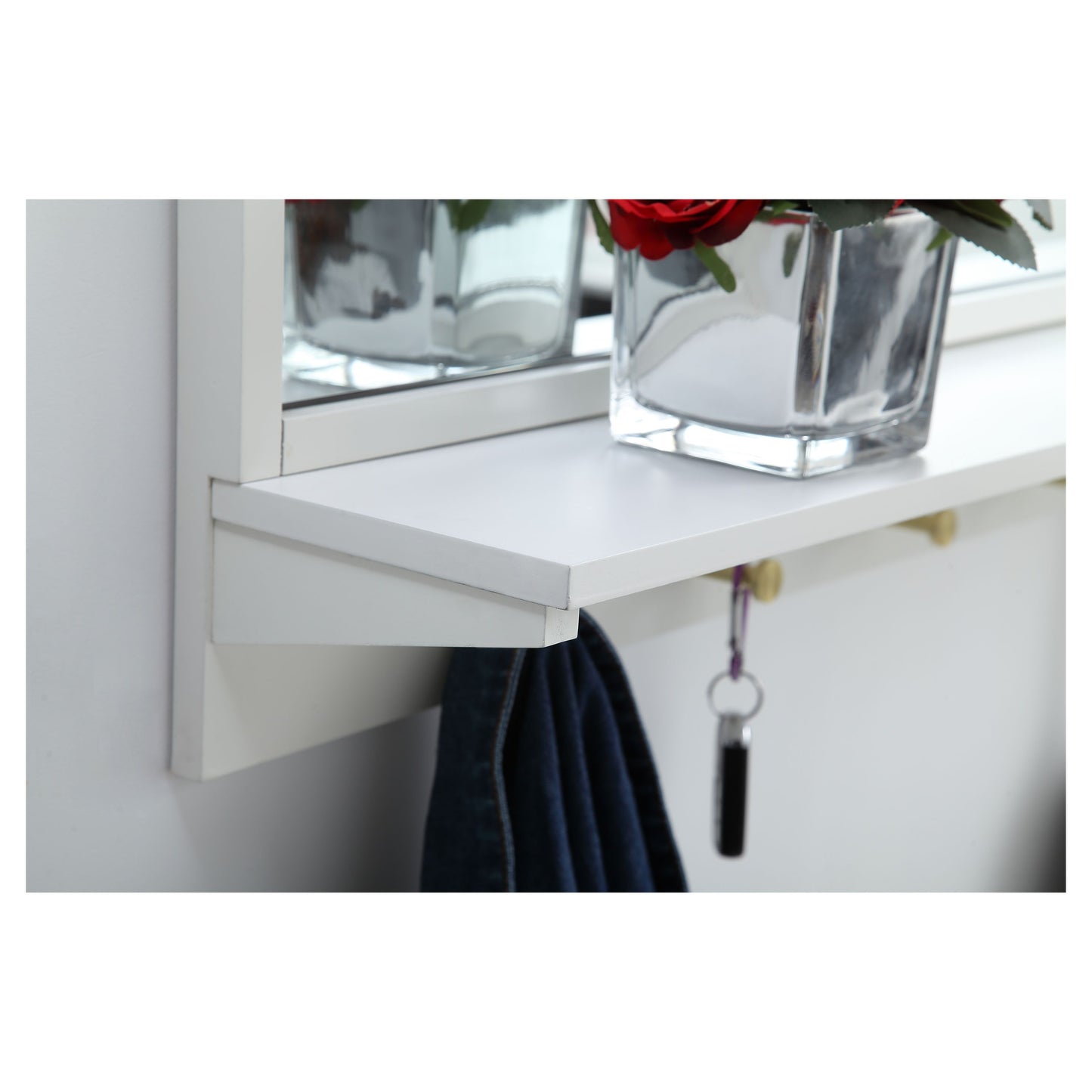 MR504221WH Elle 42" x 21" Entryway Mirror with Brass Hooks in White