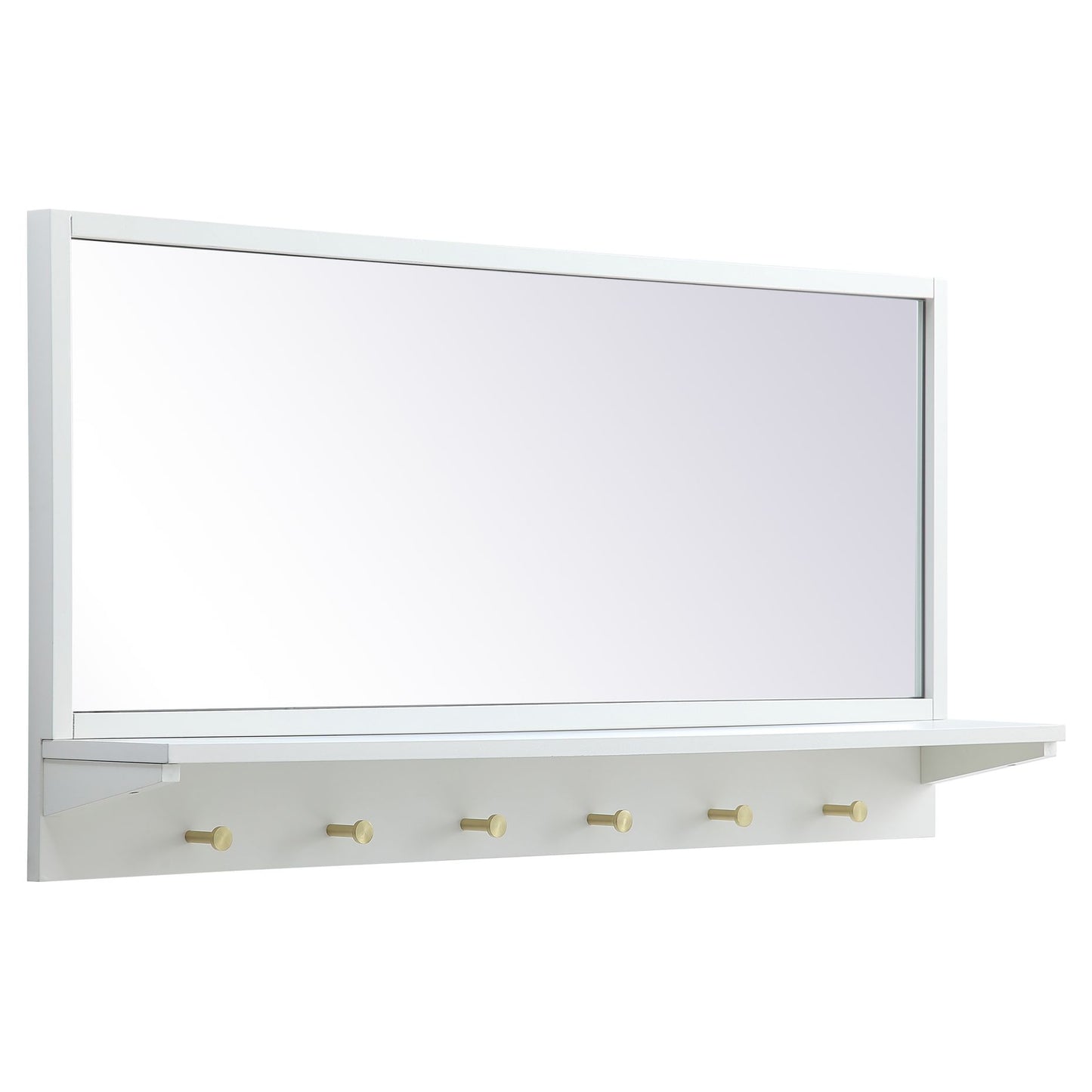 MR504221WH Elle 42" x 21" Entryway Mirror with Brass Hooks in White