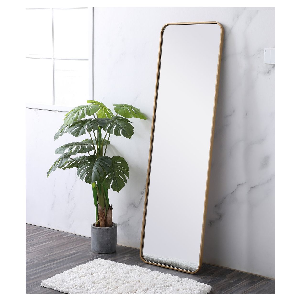 MR801860BR Evermore 18" x 60" Metal Framed Rectangular Mirror in Brass
