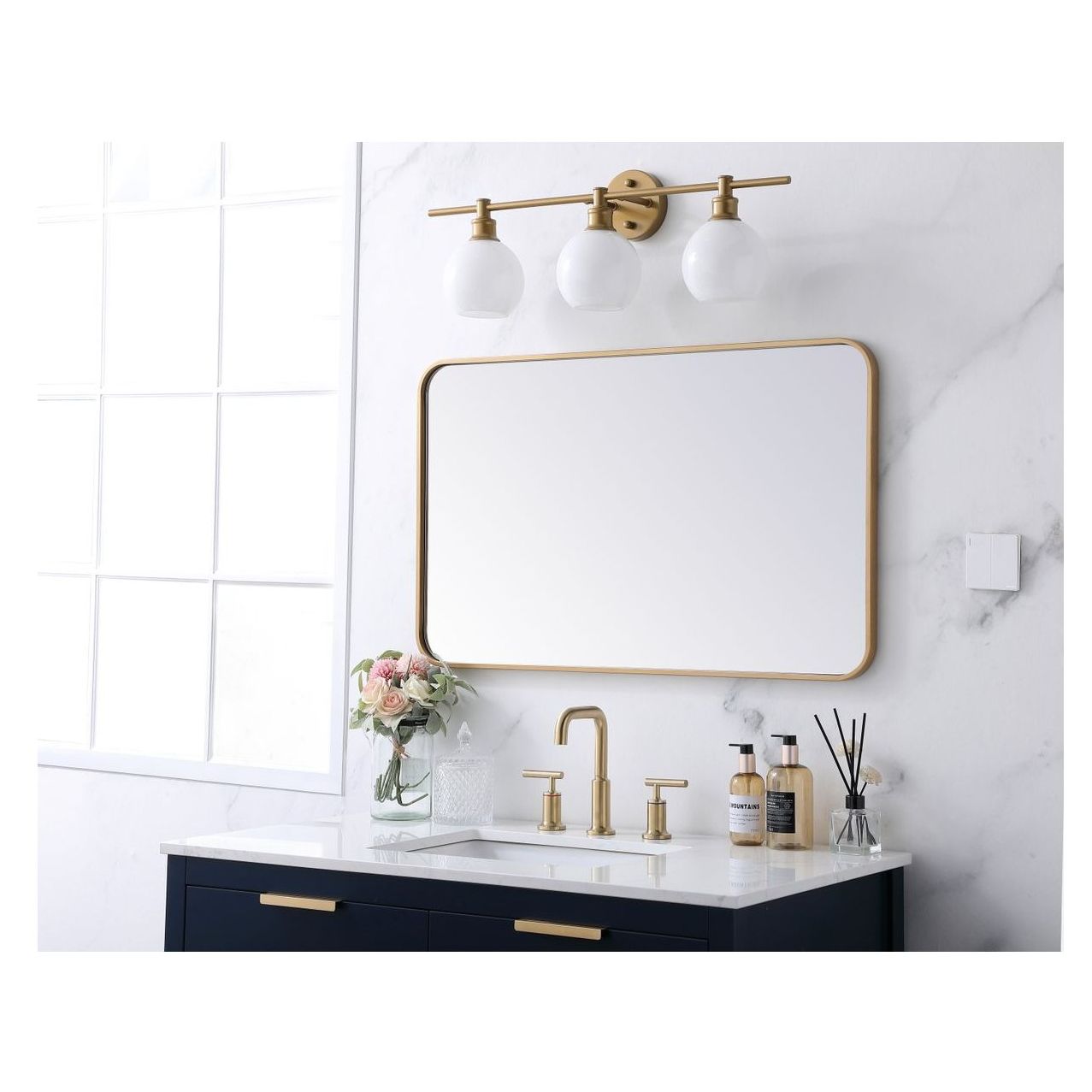 MR802236BR Evermore 22" x 36" Metal Framed Rectangular Mirror in Brass