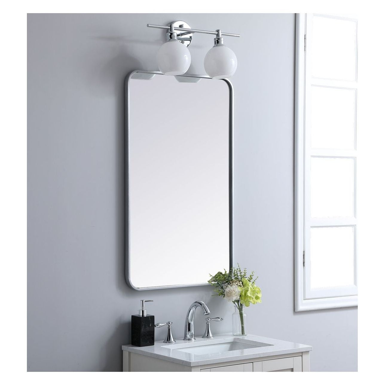 MR802236S Evermore 22" x 36" Metal Framed Rectangular Mirror in Silver