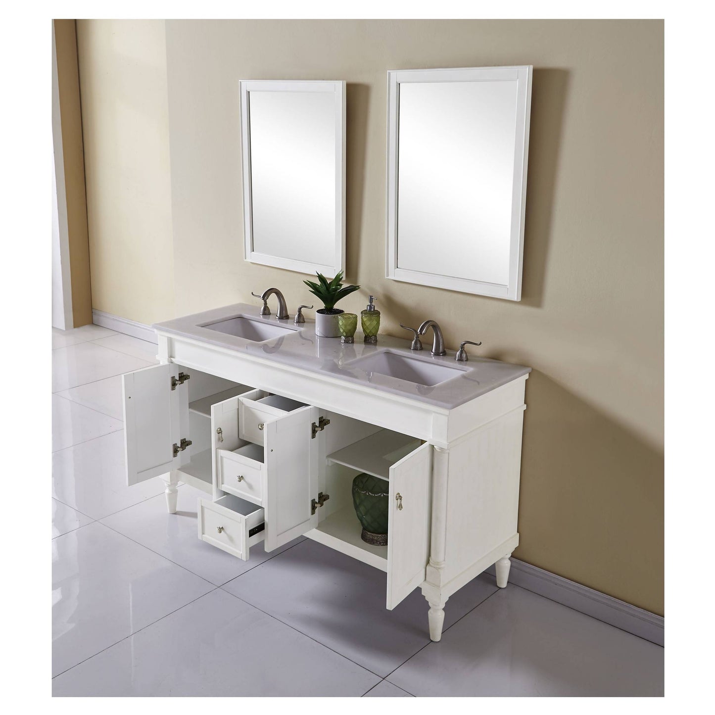 VF13060DAW 60" Single Bathroom Vanity Set in Antique White