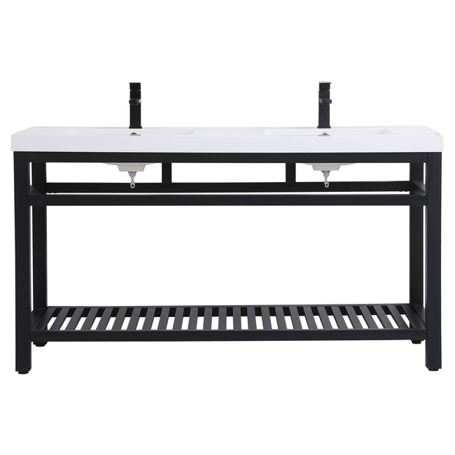 VF14060DBK 60" Double Bathroom Metal Vanity in Black