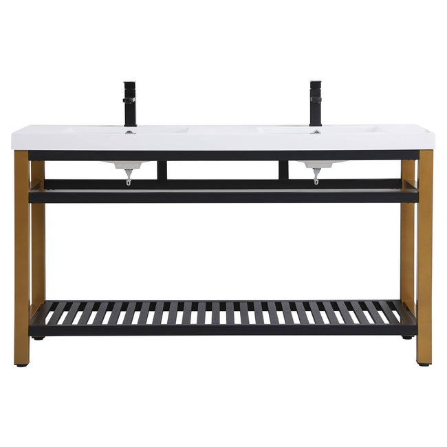 VF14060DGB 60" Double Bathroom Metal Vanity in Golden Black