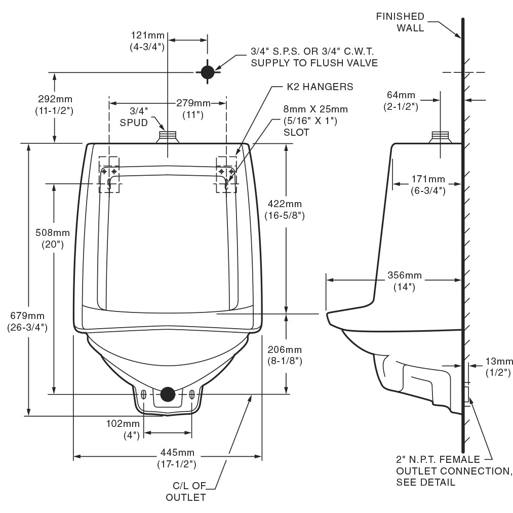 6561017.020 - Trimbrook 1.0 GPF Top Spud Siphon Jet Urinal