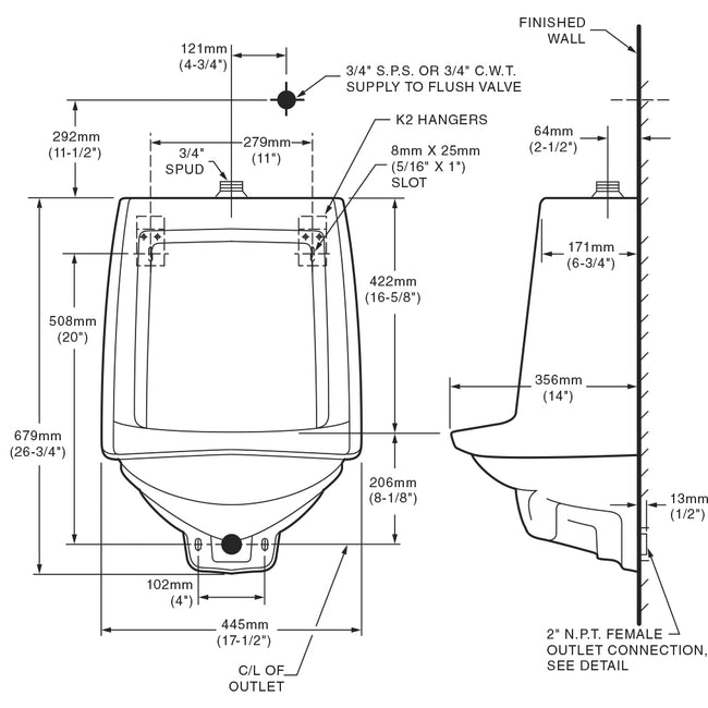 6561017.020 - Trimbrook 1.0 GPF Top Spud Siphon Jet Urinal