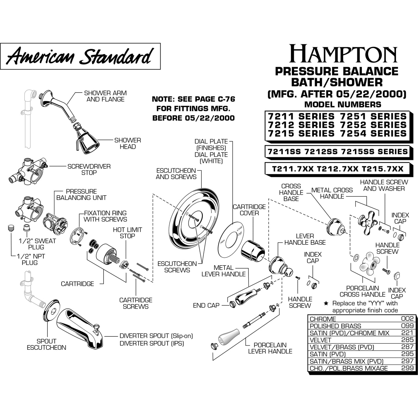 A954440-0070A - Bath/Shower Pressure Balance Volume Control Cartridge