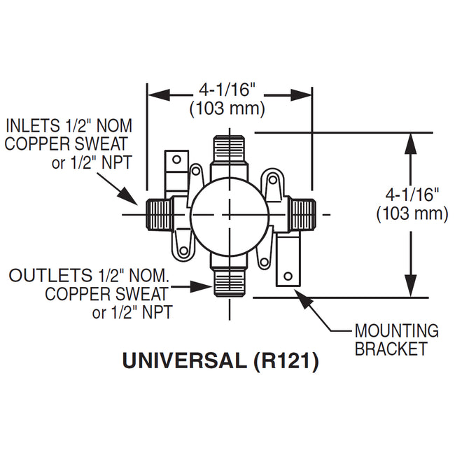R121 - Pressure Balance Rough Valve Body - Universal Inlets / Outlets