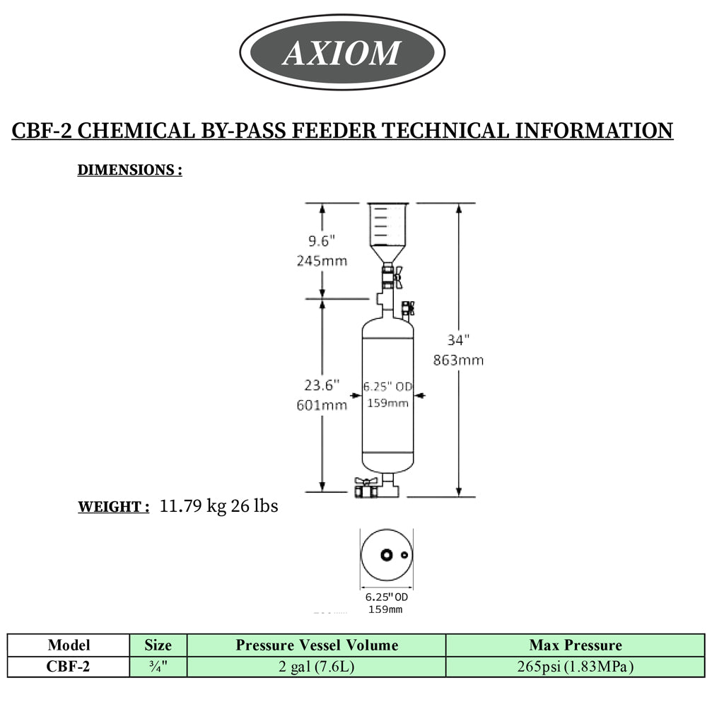 Axiom CBF-2 - Chemical Bypass Feeder - 2 Gallon