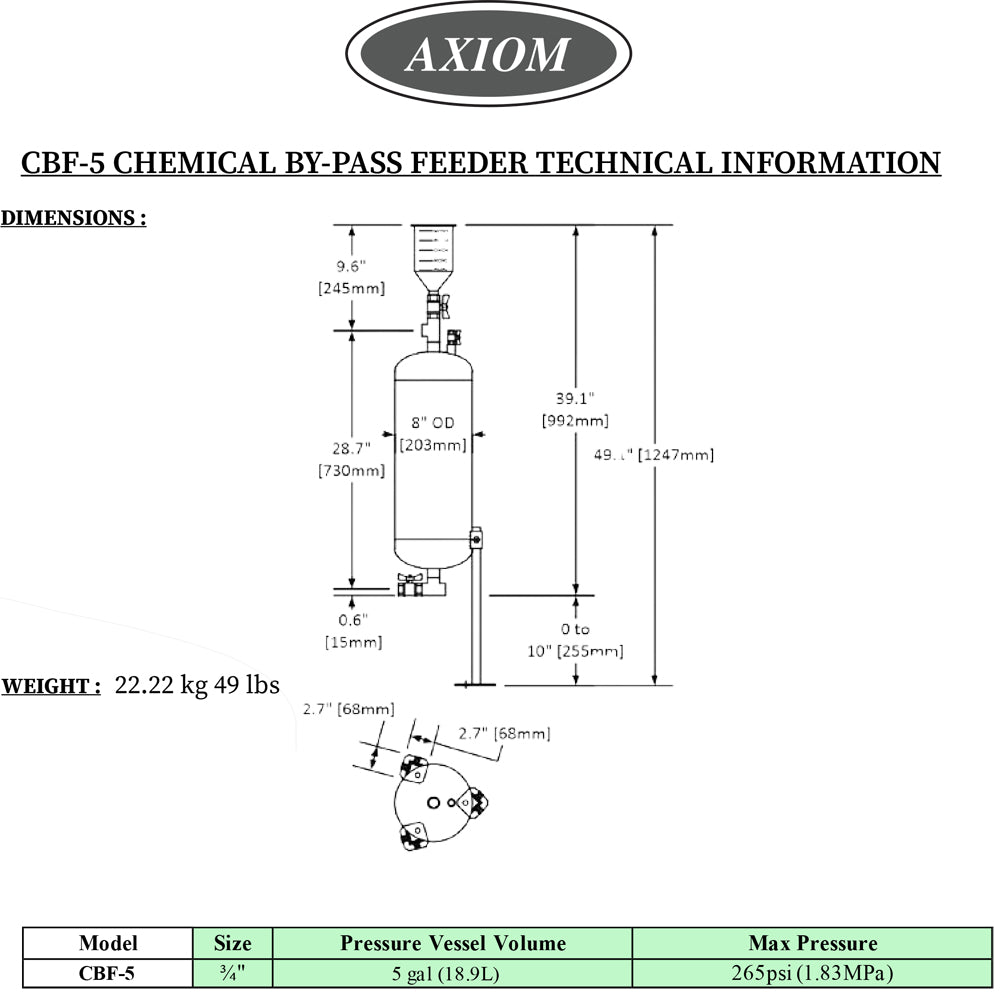 Axiom CBF-5 - Chemical Bypass Feeder - 5 Gallon