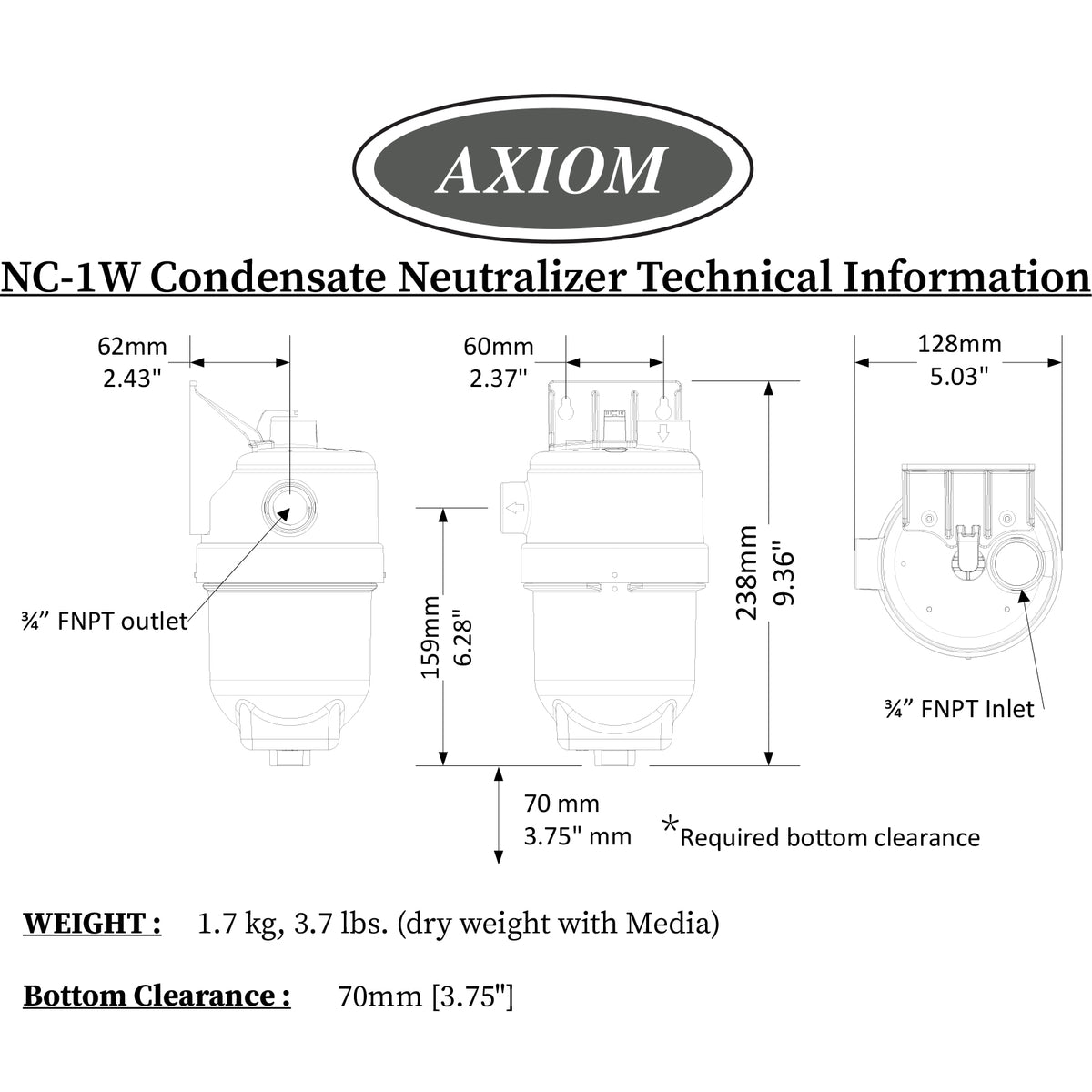 NC-1W -Neutrapal Wall Hung Condensate Neutralizer - 1.6 GPH ...