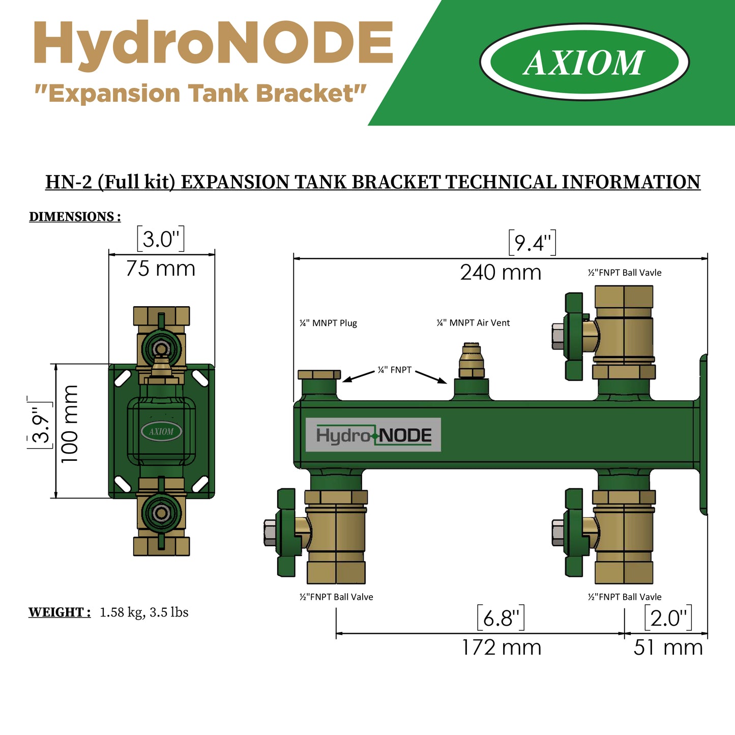 Axiom HN-2 - Expansion Tank Wall Bracket, Full Kit
