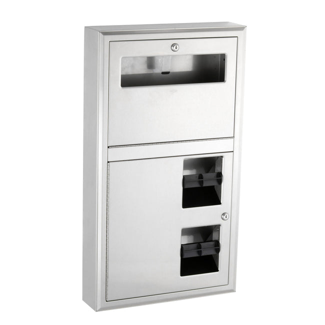 Bobrick 3479 - Toilet Paper Dispenser, 17 3/16" Classic Series Surface Mount Two Roll w/Seat Cover D