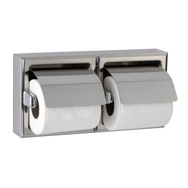 Bobrick 6999 - Surface Mounted Dual-Roll Toilet Tissue Dispenser with Hoods in Polished Stainless St
