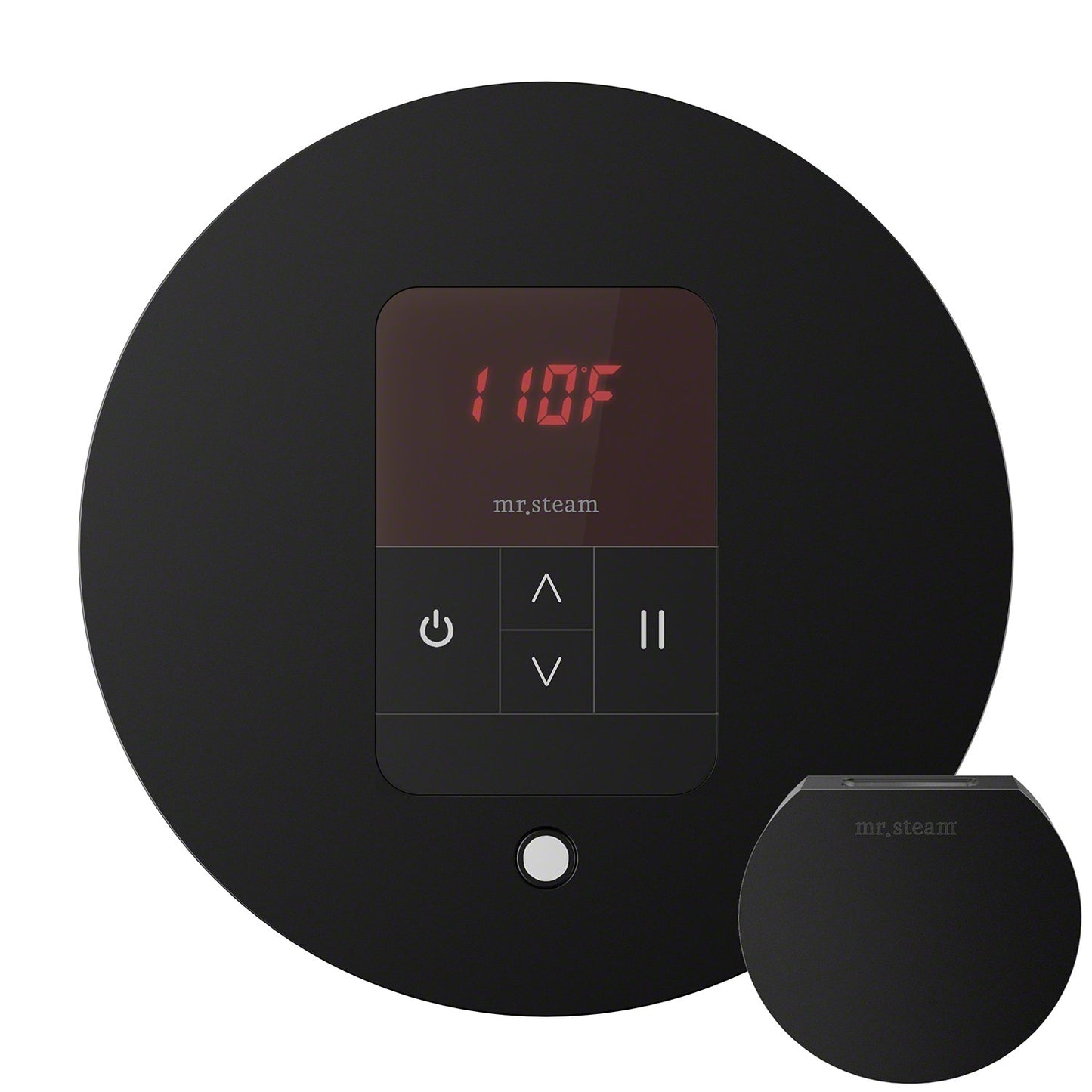 iTempo Round Steam Shower Control in Matte Black with Polished Chrome Bezel