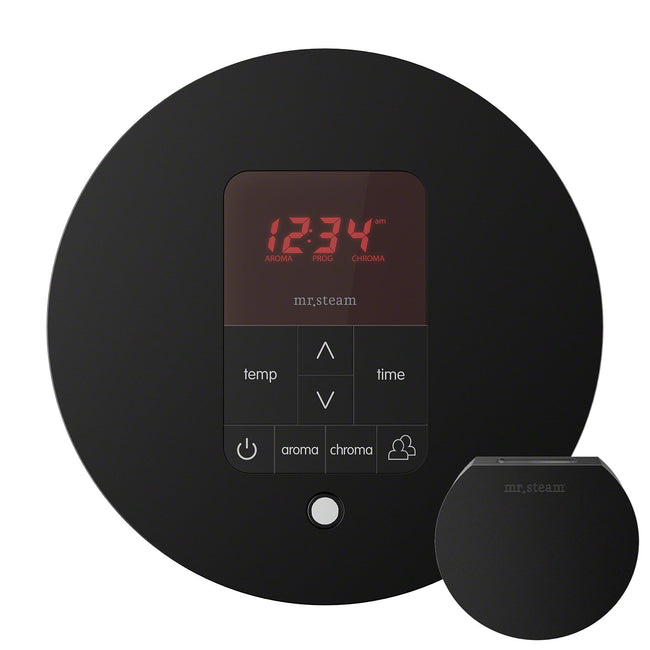 iTempo Plus Round Steam Shower Control in Matte Black with Polished Chrome Bezel