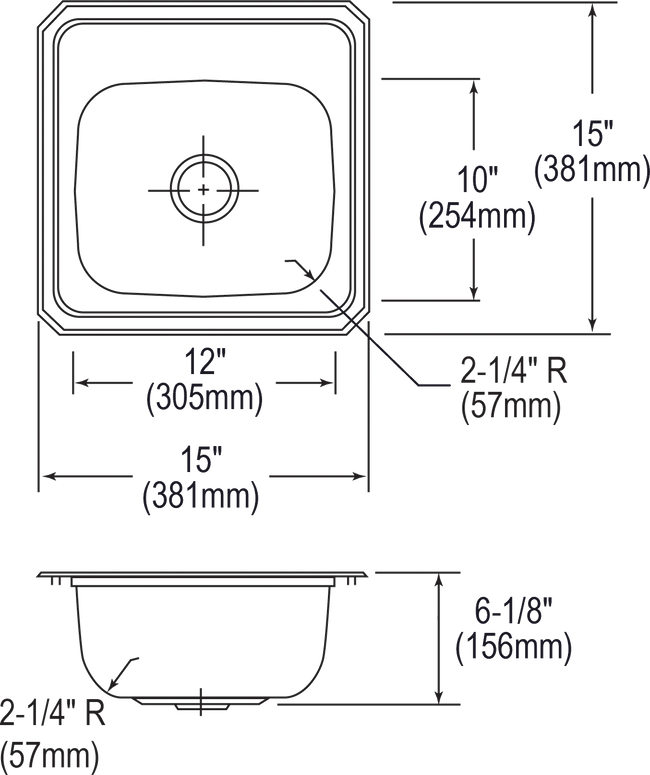 Elkay BCR151 - Celebrity Stainless Steel 15" x 15" x 6-1/8", Single Bowl Drop-in Bar Sink