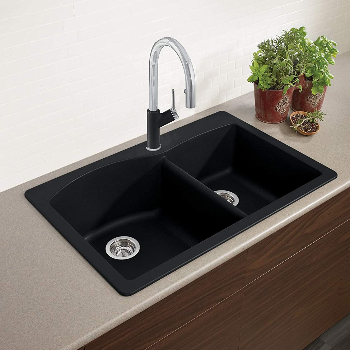 Diamond 1-3/4 Double Bowl Drop-In or Undermount Kitchen Sink, 33" X 22"  - Anthracite