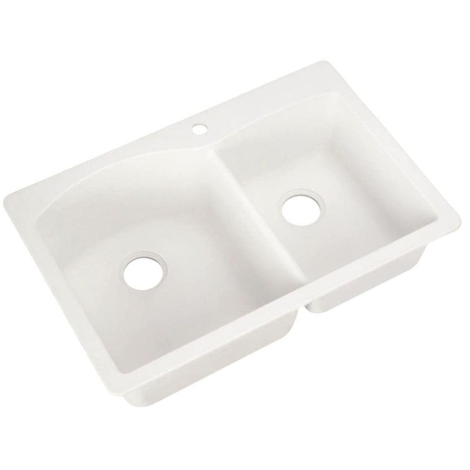 Diamond 1-3/4 Double Bowl Drop-In or Undermount Kitchen Sink, 33" X 22" - White