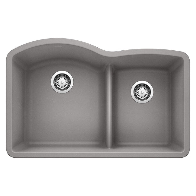 Diamond 1-3/4 Double Bowl Undermount Kitchen Sink with Low Divide, 32" X 21" - Metallic Gray