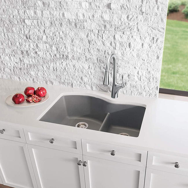 Diamond 1-3/4 Double Bowl Undermount Kitchen Sink with Low Divide, 32" X 21" - Metallic Gray