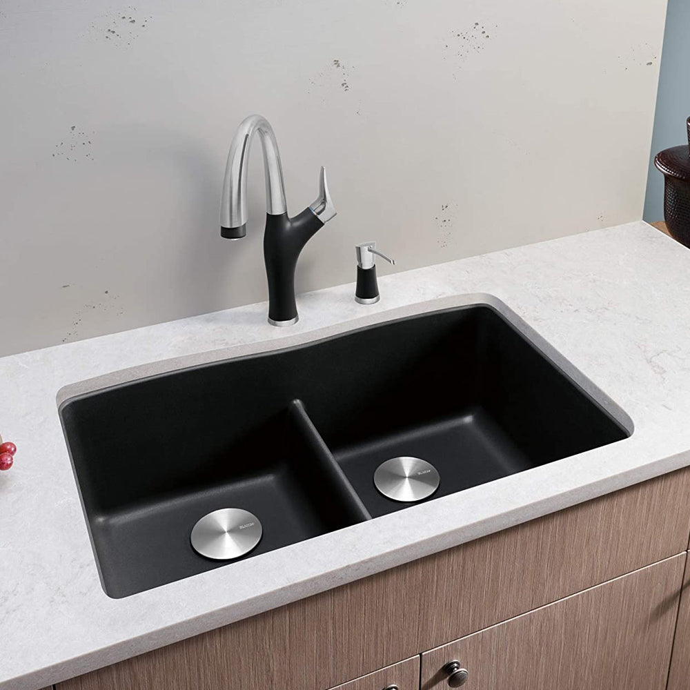 Diamond Double Bowl Undermount Kitchen Sink with Low Divide - Anthracite