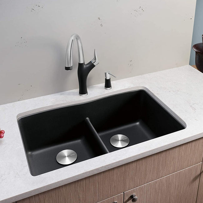 Diamond Double Bowl Undermount Kitchen Sink with Low Divide - Anthracite