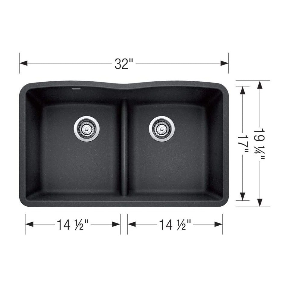 Diamond Double Bowl Undermount Kitchen Sink with Low Divide - Anthracite
