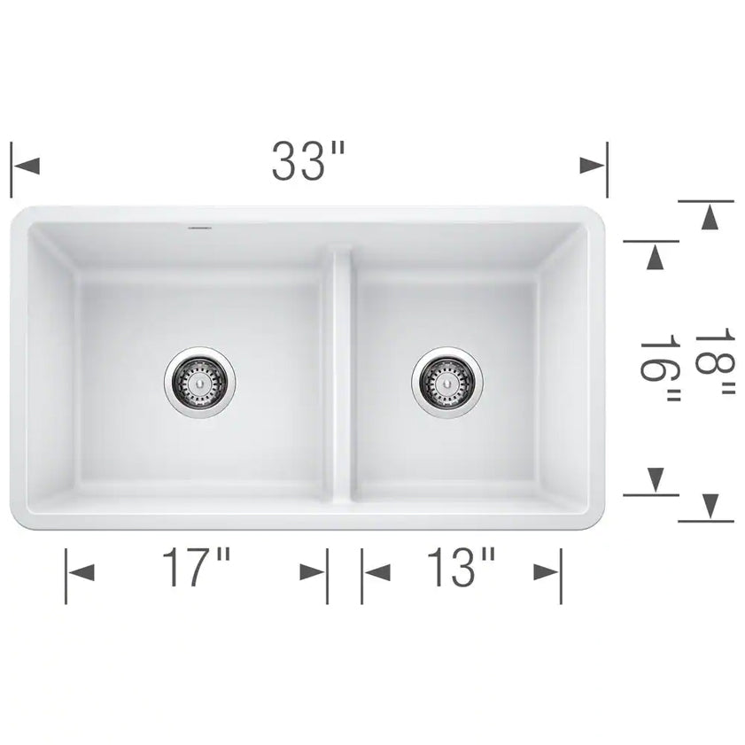 Precis Reversible 1-3/4 w/Low Divide-White Sink, 25" L x 22" W x 9.25" H