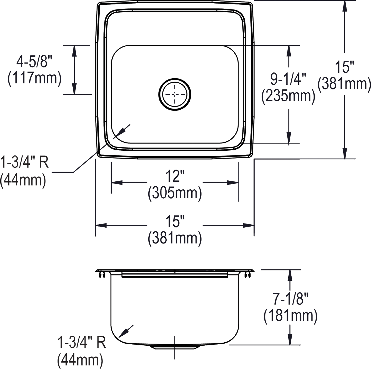 Elkay BLR152 - Elkay Lustertone Classic Stainless Steel 15" x 15" x 7-1/8", Single Bowl Drop-in Bar