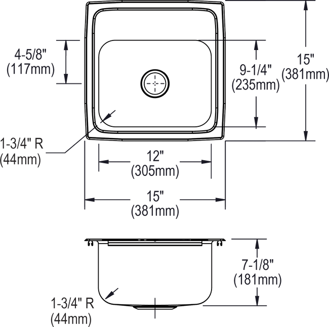 Elkay BLR152 - Elkay Lustertone Classic Stainless Steel 15" x 15" x 7-1/8", Single Bowl Drop-in Bar