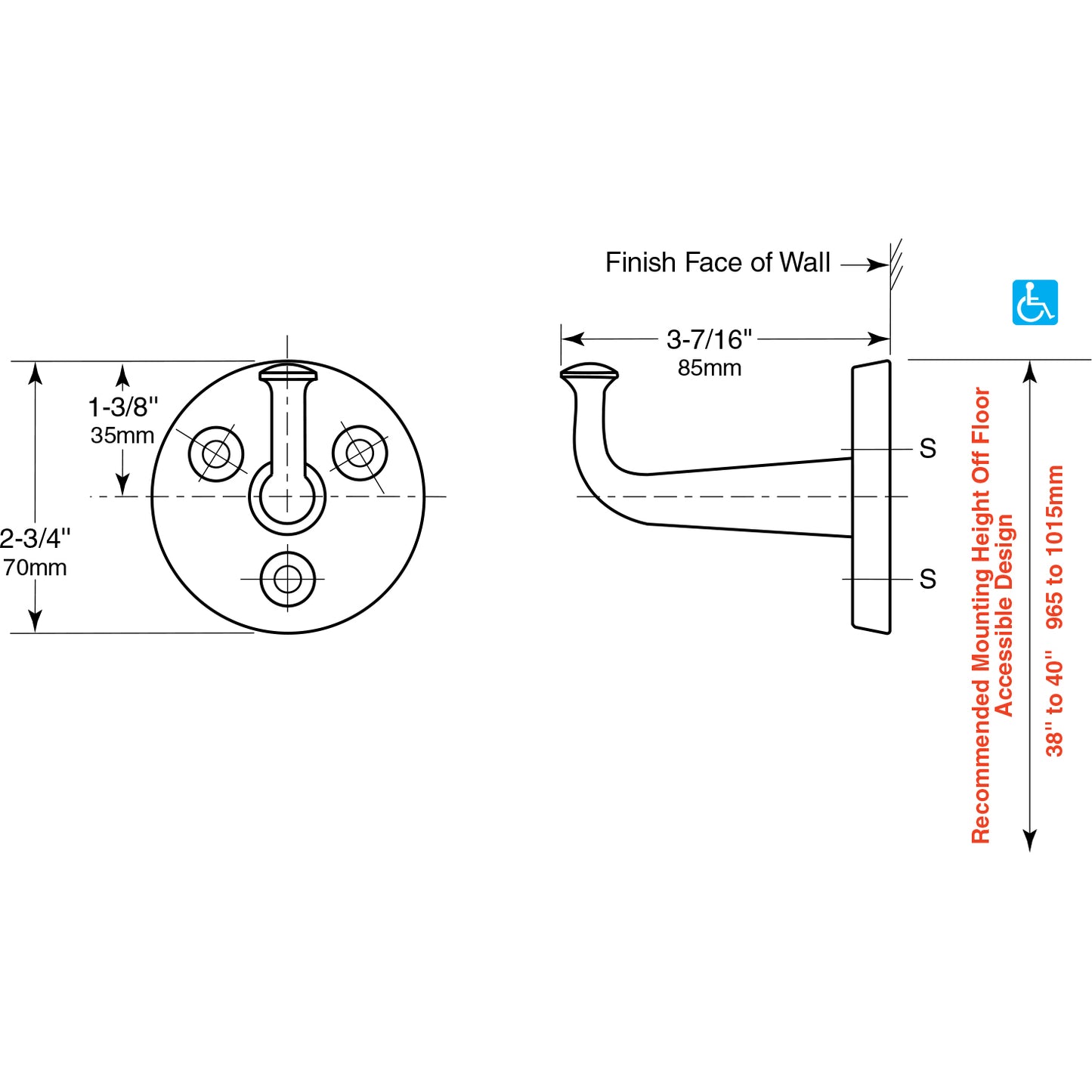 Bobrick 211 - Heavy-Duty Cast Brass Clothes Hook with Exposed Mounting in Satin Nickel