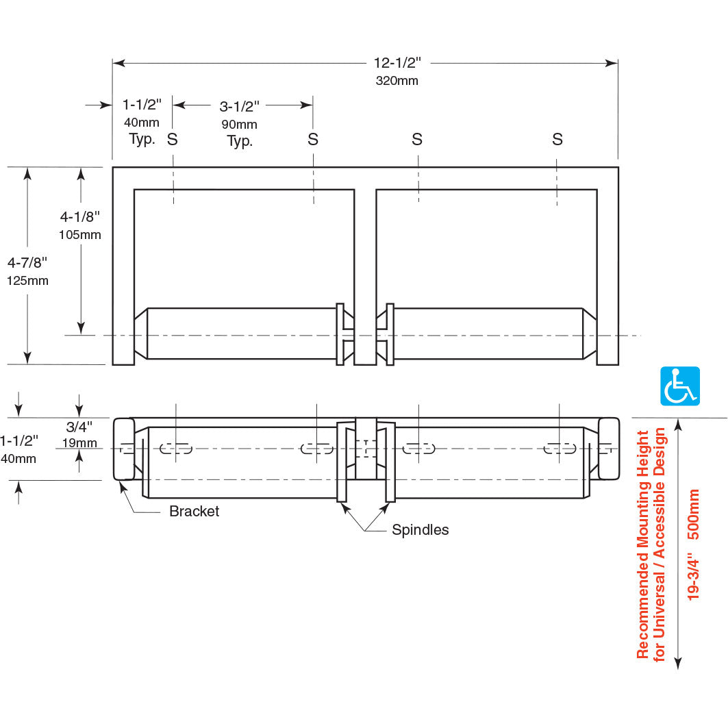 Bobrick 2740 - ClassicSeries Surface Mounted Multi-Roll Cast Aluminum Toilet Tissue Dispenser