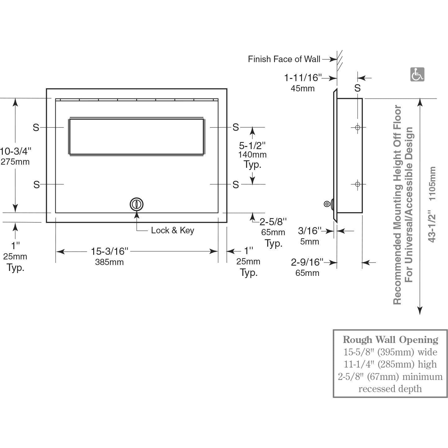 Bobrick 301 - ClassicSeries Recessed Toilet Seat Cover Dispenser in Satin Stainless Steel
