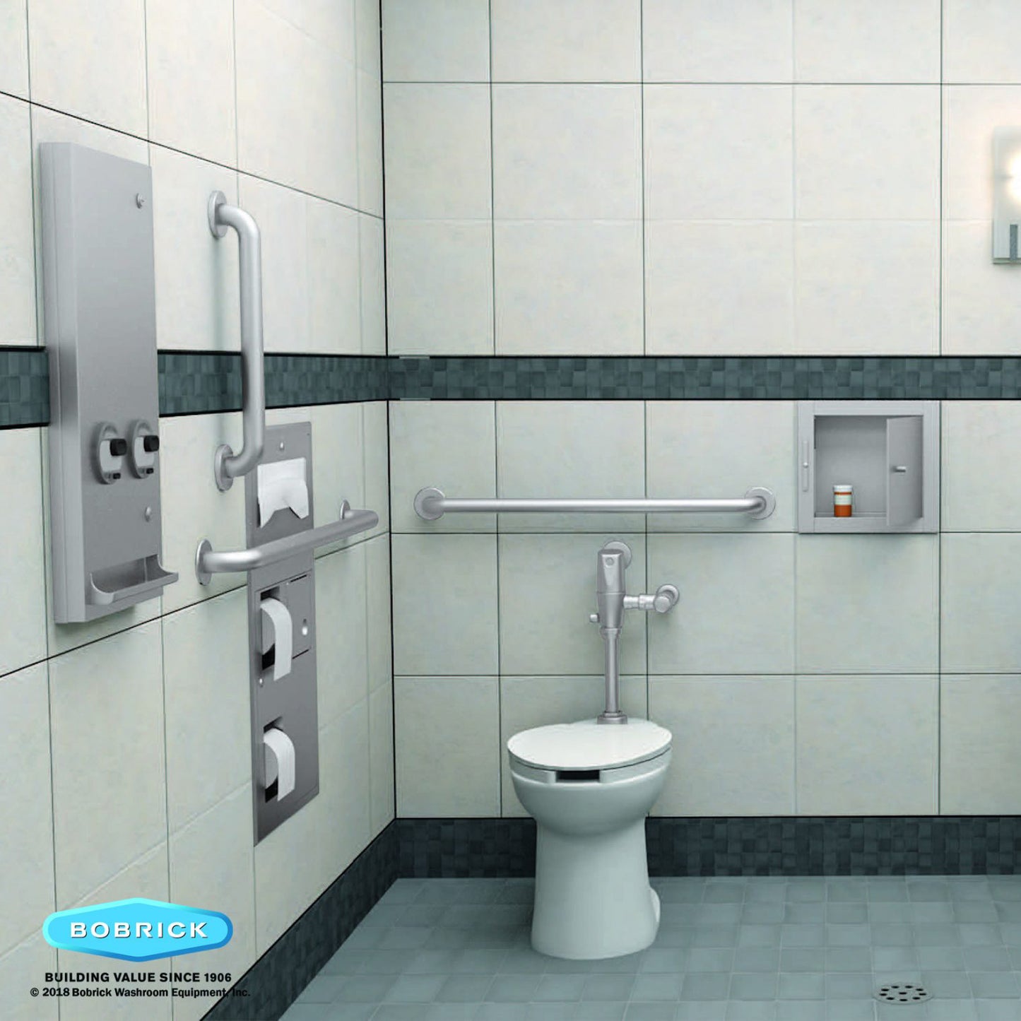 Bobrick 35745 - Recessed Seat-Cover Dispenser, Sanitary Napkin Disposal and Toilet Tissue Dispenser in Satin Stainless Steel