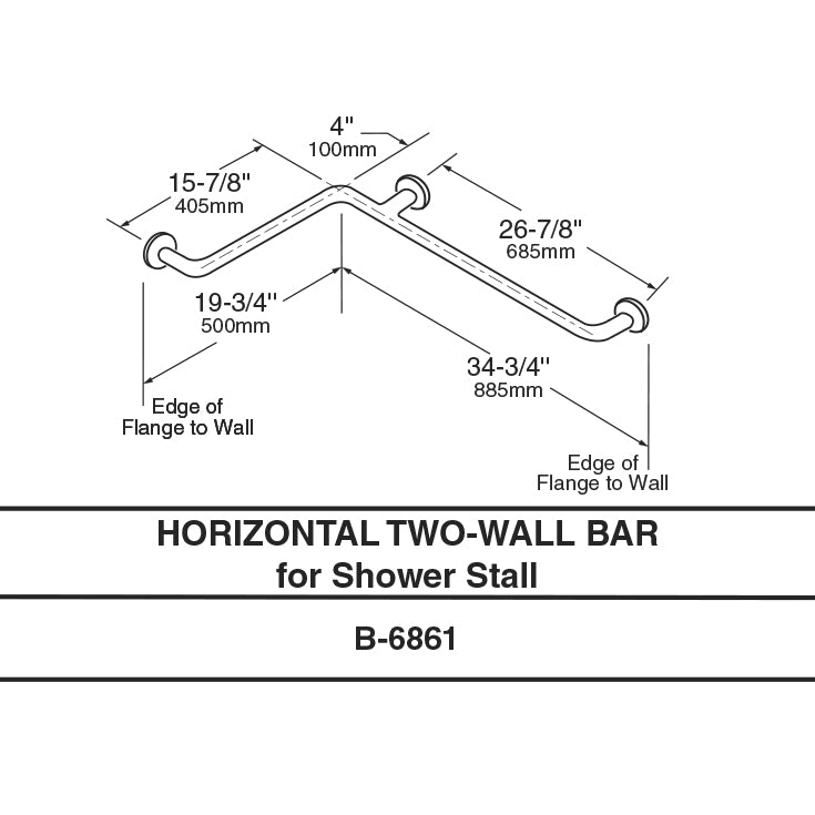 Bobrick 6861 - 1-1/2" Diameter Two-Wall Shower Grab Bar in Stainless Steel