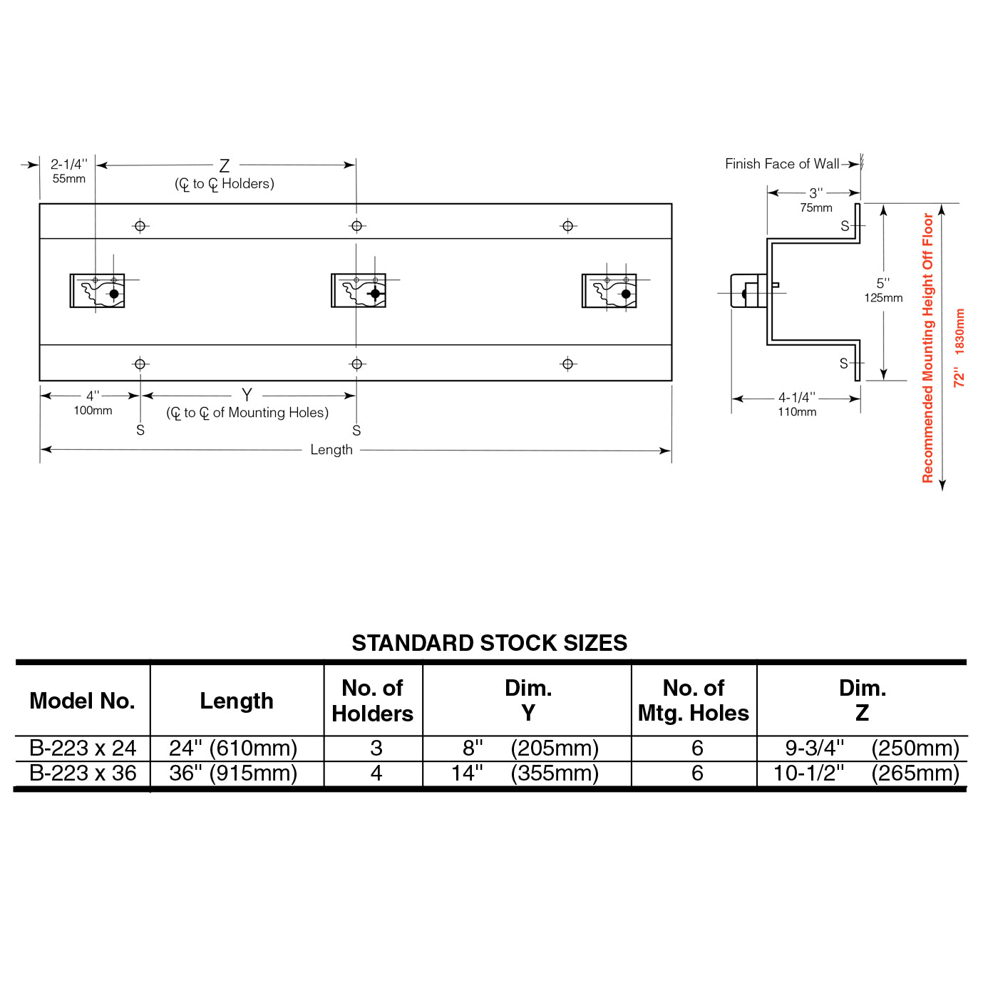 Bobrick 223X24 - 24" Mop and Broom Holder in Satin Stainless Steel