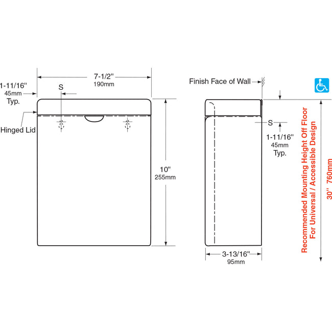 Bobrick 270 - ConturaSeries Sanitary Napkin Disposal in Satin Stainless Steel