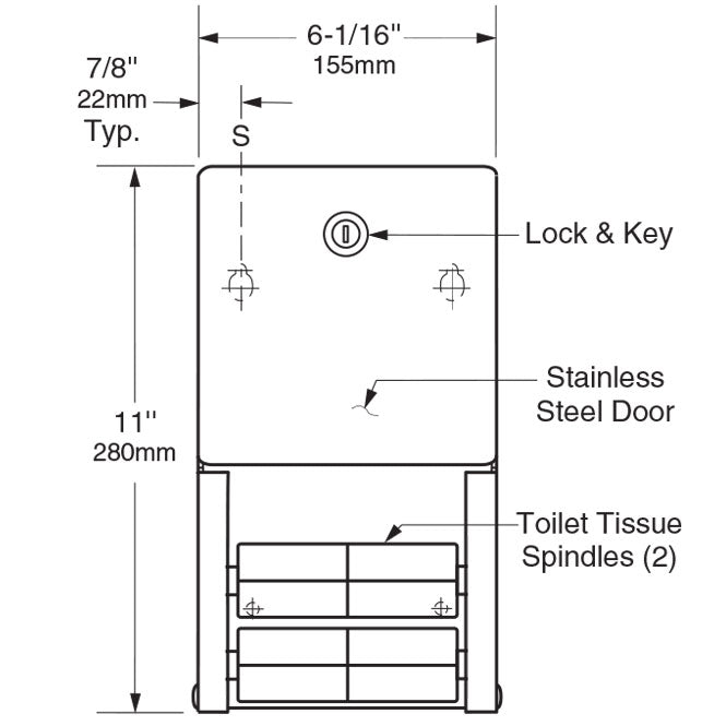 Bobrick 2888 - Surface Mounted Multi-Roll Toilet Tissue Dispenser in Satin Stainless Steel