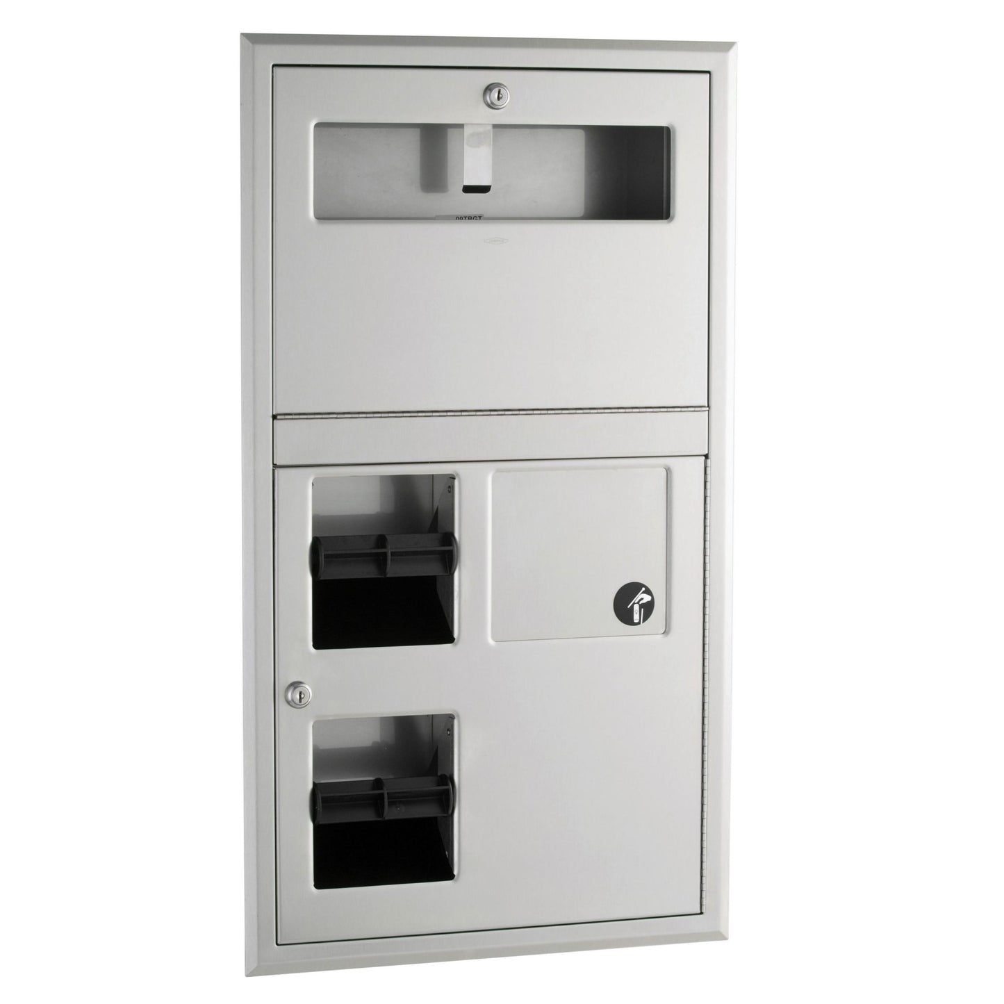 Bobrick 35745 - Recessed Seat-Cover Dispenser, Sanitary Napkin Disposal and Toilet Tissue Dispenser in Satin Stainless Steel