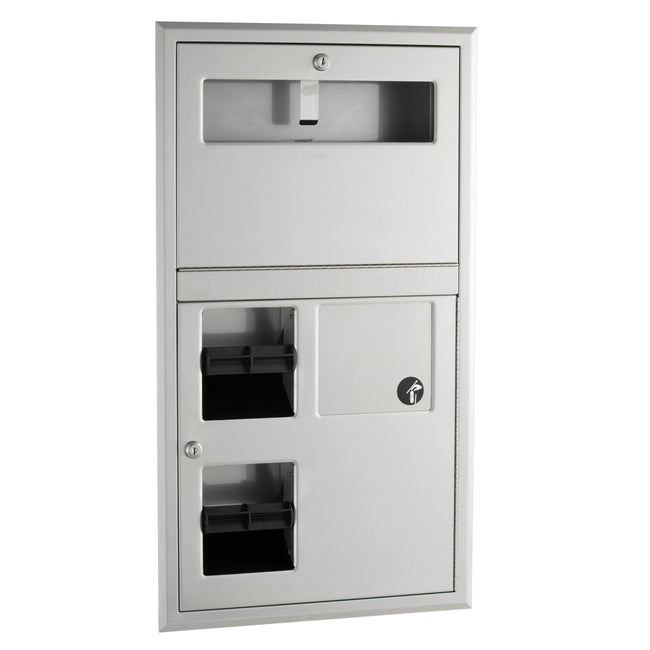 Bobrick 35745 - Recessed Seat-Cover Dispenser, Sanitary Napkin Disposal and Toilet Tissue Dispenser in Satin Stainless Steel